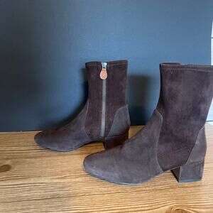 Gentle Souls Kenneth Cole Chocolate Suede Everly Low Heeled Sock Boots Women 7.5